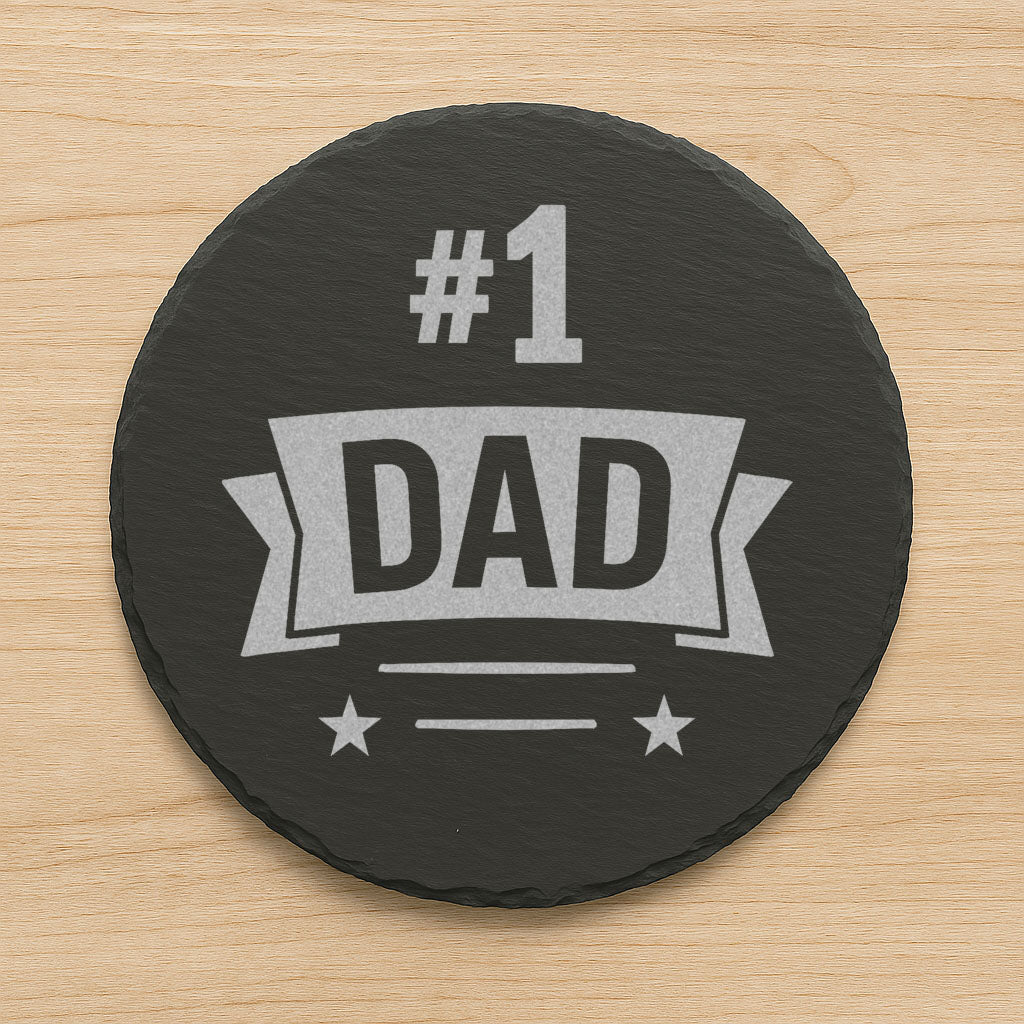 Father’s Day Slate Coaster – Round, Laser Engraved